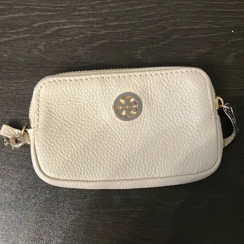 Tory Burch Cream Clutch with Pebbled Leather